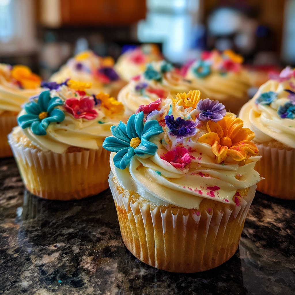 Cheerful Floral Cupcake Presentation