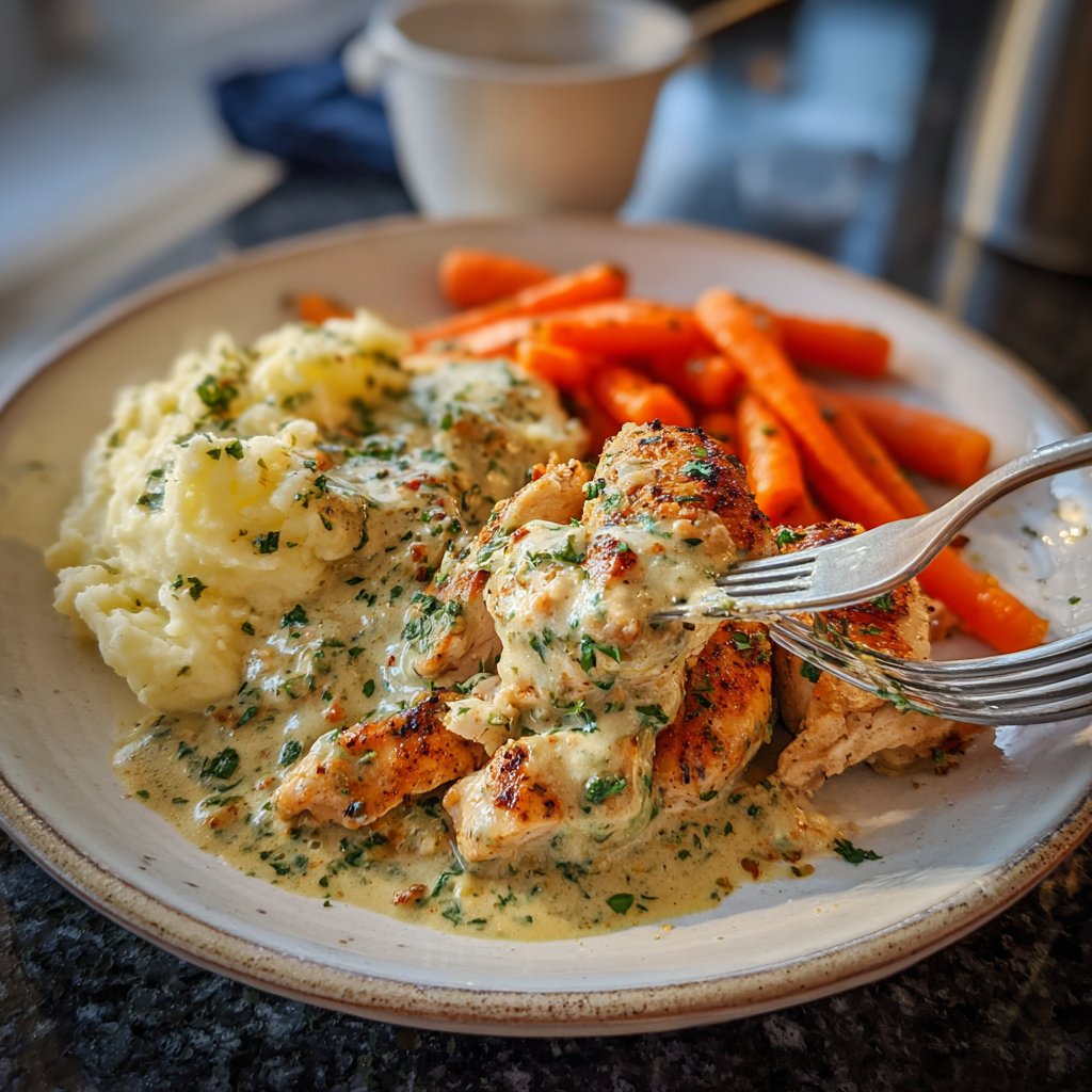 Creamy Herb Chicken with Mashed Potatoes and Carrots