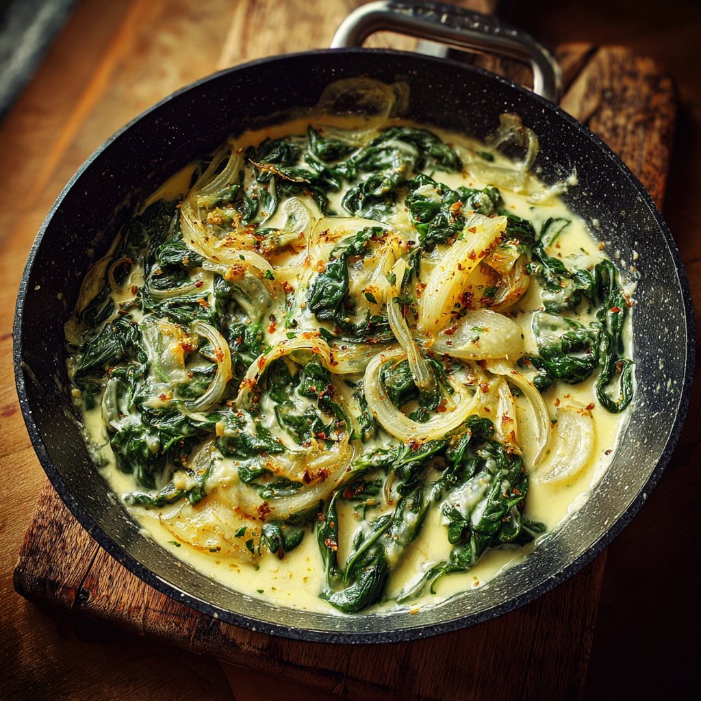 Onion Boil with Creamed Spinach