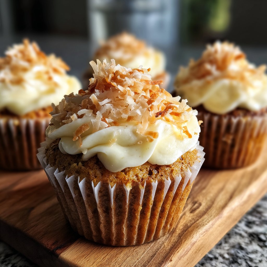 Carrot Coconut Cupcakes with Cream